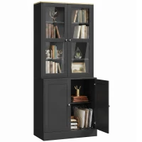 HOMCOM Modern Bookcase Display Storage Unit with Glass Doors Adjustable Shelves, Black(m-12)