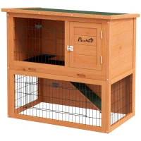 PawHut Two-Tier Antiseptic Wood Rabbit Hutch, 80cm Guinea Pig Hutch with Run - Orange(m-11)