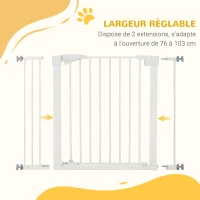 PawHut Lot de 2 barrières de sécurité pour chien animaux sans perçage avec fermeture automatique largeur 76-103 cm blanc(m-7)
