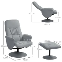 HOMCOM 2-delige Fauteuil Set met Poef, Relaxfauteuil met Poef, Hoogteverstelbaar, Kanteelbare Rugleuning, Lichtgrijs(m-3)
