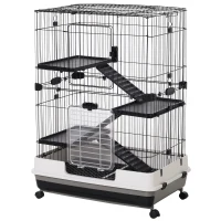 PawHut Four-Tier Small Animal Cage, for Bunnies, Ferrets, Chinchillas w/ Wheels, Tray - Black(m-1)