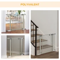 PawHut Barrière de sécurité pour animaux domestique avec fermeture automatique double verrouillage largeur 75-103 cm gris(m-7)