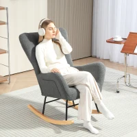 HOMCOM Poltrona Baloiço em Borrego Poltrona para Amamentação com Encosto Acolchoado Almofada e Base de Madeira de Borracha 67x82x100 cm Cinza(m-2)
