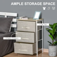 HOMCOM Vertical 3-Tier Linen Drawer Cabinet Organizer Storage Dresser Tower with Metal Frame Adjustable Feet for Living Room, Bathroom, Kitchen, White, Oak and Light Grey(m-4)