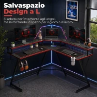 HOMCOM Scrivania da Gaming Angolare con Supporto Monitor, Gancio Cuffie e Portabicchieri, 128x128x88 cm, Nero(m-4)