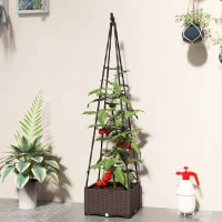 Outsunny Floreira com Treliça Metálica para Plantas Trepadeiras Vaso de PP com Orifícios de Drenagem e Tampões 40x40x175 cm Preto(m-10)