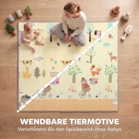 AIYAPLAY Krabbelmatte Faltbar Beidseitig Spielmatte Baby mit Waldtieren- & Naturmotiv 200 x 180 cm für Kinder 0-3 Jahre(m-4)