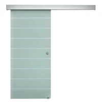 HOMCOM 90cm Sliding Glass Door with Hardware Track Kit, Frosted Tempered Glass with Stripe Pattern, Round Handle(m-1)