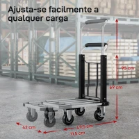 HOMCOM Carro de Transporte Dobrável de Alumínio com Rodas Plataforma Extensível e Pega Ajustável  71,5x42x95 cm Prata e Preto(m-5)