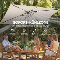 Outsunny Sonnenschirm LED Solar ca. 300 x 200 cm knickbar Balkonschirm mit Kurbel Schutzhülle, UV Schutz, Drehbar Cremeweiß(m-6)