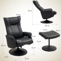 HOMCOM Chefstoel met Voetenbank, Leerlook, Draaibaar, Verstelbare Rugleuning, tot 150 kg, Zwart(m-3)