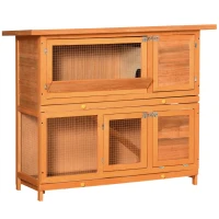 PawHut Conigliera da Esterno in Legno con Casetta e Recinto a 2 Piani, 122x48x100 cm(m-1)
