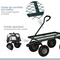 Outsunny Carro de Transporte com Pega Revestida e 4 Rodas Grandes de Ø24 cm Carrinho de Jardim em Aço 94x48,5x100 cm Preto e Verde(m-6)