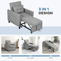 HOMCOM Linen-Look Single Chair Bed - Light Grey(m-6)
