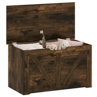 HOMCOM 100L Home Storage Box, with Safety Hinge - Rustic Brown Wood-Effect(m-13)