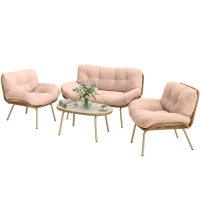 Outsunny Gartenmöbel Set 4-teilig Polyrattan Lounge-Set mit Zweisitzer 2 Sessel Tisch Tiefem Sitz Dicke Kissen(m-11)