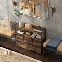 HOMCOM Rustic Chest of Five Fabric Drawers - Rustic Brown(m-10)