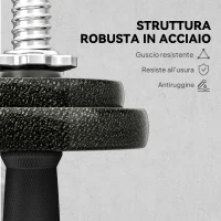 SPORTNOW Set Pesi e Bilanciere da 20kg con Impugnature Antiscivolo, 8 Dischi Pesi, Barra Bilanciere e 2 Barre Manubri in Acciaio(m-6)