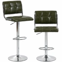 HOMCOM Bar Stools Modern PU Leather Adjustable Breakfast Bar Stools Backrest Set of 2 Green(m-13)