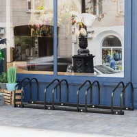 HOMCOM Rastrelliera Portabiciclette Parcheggio per 4 Biciclette in Acciaio, 110x33x27 cm, Nero(m-10)