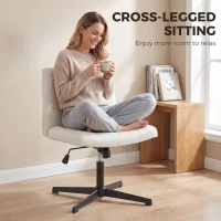 HOMCOM Armless Office Chair, Cross Legged Linen Computer Desk Vanity Chair with Wide Seat, Rocking Function, Beige(m-4)