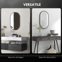 HOMCOM Specchio Bagno Ovale da Parete con Cornice in Alluminio, Verticale o Orizzontale, 40x70cm, Nero(m-4)