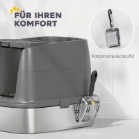 PawHut Große Katzentoilette aus Edelstahl, geschlossene Katzenstreuschale mit Metallschaufel und Deobeutel, dunkelgrau(m-7)