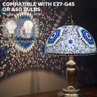 HOMCOM Tiffany Lamp, Stained Glass Bedside Table Lamp with Button Switch and Metal Base, 12 x 12 x 20 Inches, Blue(m-6)