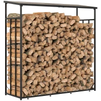 Outsunny Legnaia da Esterno in Metallo con Tetto in Policarbonato, Capacità 2100kg, 185x67x185, Nero(m-1)