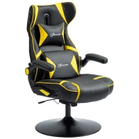 Vinsetto Gaming Stuhl mit Schaukelfunktion und Lautsprecher, Lenden- und Nackenstütze, für Spielzimmer, Kunstleder, Gelb+Schwarz(m-1)