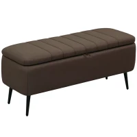 HOMCOM Linen-Look 92 x 31cm Storage Ottoman - Dark Brown(m-1)