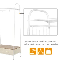 HOMCOM Perchero Metálico con Ruedas Colgador para Ropa con Riel Estantes Cajones para Organizar Ropa Bolsos 99x47x185cm(m-6)