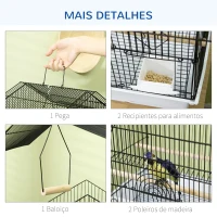 PawHut Gaiola para Pássaros de Aço com Bandeja Removível e 2 Comedouros, Periquitos e Pintassilgos 50,5x41x63 cm Branco(m-4)