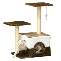 PawHut Cat Tree Tower for Indoor Cats Kitten House Scratching Posts with Condo Perch Interactive Mouse Toy, 45 x 33 x 70 cm, Brown(m-1)