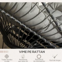 Outsunny Cadeirão Suspenso de Vime Dobrável com 2 Almofadas e Estrutura de Aço Capacidade 100 kg 100x131x194 cm Cinza Escuro(m-7)