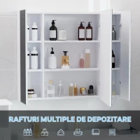 kleankin Dulap de baie cu oglindă și lumină LED, 90x15x75 cm, uși soft-close, reglabil în 3 culori, rafturi ajustabile, întrerupător tactil, alb(m-5)