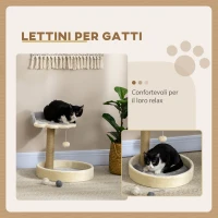 PawHut Tiragraffi per Gatti con Lettini, Corda in Juta e Peluche, 41x41x44 cm, Grigio e Beige(m-4)