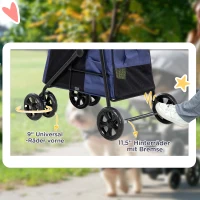 PawHut Hondenbuggy met Kussen, 3 Zijvakken, Opvouwbaar, Hondenkar, 102 cm x 62 cm x 105 cm, Blauw(m-6)