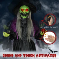 HOMCOM 180 cm Life Size Halloween Animated Standing Witch, Spooky Witch with Glowing LED Eyes,  Battery Operated(m-6)