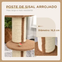 PawHut Arranhador para Gatos Altura 91 cm de 3 Níveis com Ninho Plataforma e Poste de Sisal 45x45x91 cm Marrom Claro(m-6)