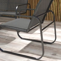 Outsunny 4-delige tuinset, 2 stoelen, 2-zitsbank, tafel met glazen blad, ademende stof, metalen frame, zwart(m-9)