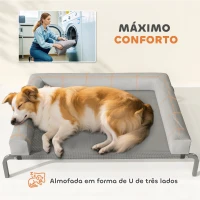 PawHut Cama Elevada para Cães com Latertais Amovíveis Cama Elevada para Cães Médios Portátil com Malha Respirável 130x90x30 cm Cinza Claro(m-5)