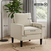 HOMCOM Accent Chair, Removable Pillow Linen Armchair with Comfy Spring Cushion for Living Room, Bedroom, Study, Cream(m-3)