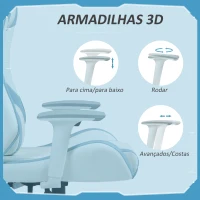 HOMCOM Cadeira Gaming Reclinável com Almofada Lombar Apoio de Cabeça Basculante e Altura Ajustável 67x60x120-128 cm Branco e Azul(m-6)