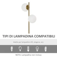 HOMCOM Lampada da Terra con 2 Paralumi a Sfera e Interruttore a Pedale, 35x35x165cm, Oro e Bianco(m-6)