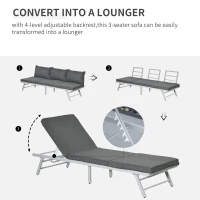 Outsunny 3 Pieces Garden Furniture Sets, 6 Seater Corner Sofa Set with Adjustable Backrest Chase Lounge with Slatted Metal Top Table, Padded Cushion, Grey(m-5)