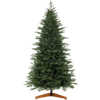 HOMCOM 7ft Artificial Christmas Tree Full Hinged Xmas Tree Solid Pine Wood Stand, Green(m-1)