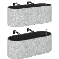 Outsunny 2-delige Set Hangende Bloempot Plantenbak met Afvoersysteem en Haken 42 x 16 x 15 cm Lichtgrijs(m-1)