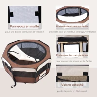 PawHut Parc enclos pliable pour chien chat petits animaux octogonal en tissu Oxford et acier Ø 90 x 41H cm marron beige(m-6)
