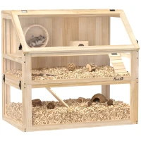 PawHut Hamsterkäfig aus Holz 3 Etagen Nagarium Nagerkäfig mit klappbarem Deckel Laufrad 80 x 50 x 76 cm Naturholz(m-12)